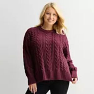 Juniors' SO  2XL Aged Wine Chenille Cable Oversized Pullover Sweater NWT #F